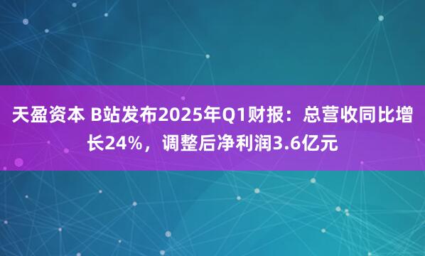 天盈资本 B站发布2025年Q1财报：总营收同比增长24%，调整后净利润3.6亿元